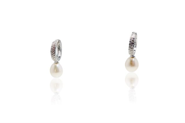B.O. CREOLES ARGENT 925 ZIRCONIA PERLE D'EAU DOUCE Ø7,5-8,5MM