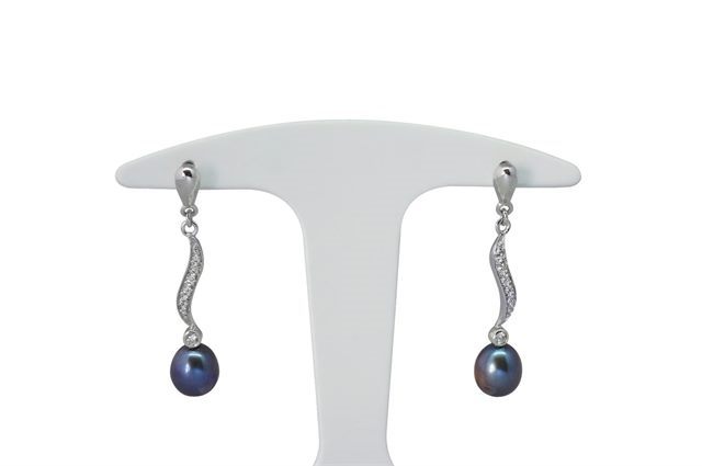 B.O. VIRI FETIA TINITO ARGENT 925 ZIRCONIA PERLE D'EAU DOUCE TEINTEE OVALE