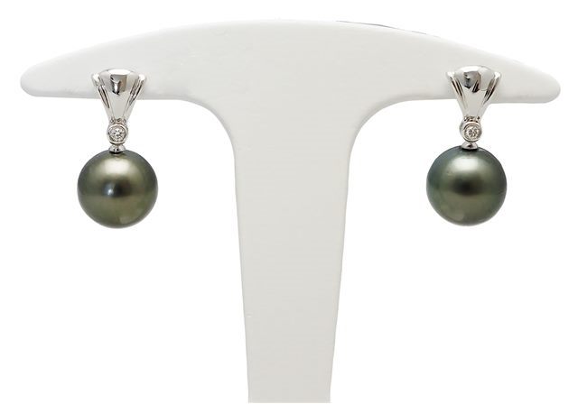 B.O. PENDANTES RIKITEA OR BLC 750 DIAMANT PERLE TAHITI RSR Ø10,5-11MM CAT A-B