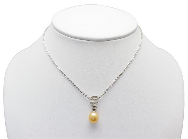 COLLIER CEMARA ARGENT 925 TOPAZE PERLE MERS DU SUD DOREE OV Ø9-10MM CAT(GIA) A