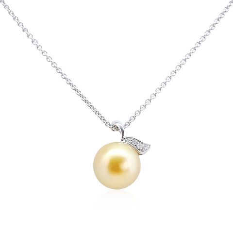 PEND. CECILIA OR BLC 585 DIAMANT PERLE MERS DU SUD DOREE RSR Ø11-12MM CAT(GIA)