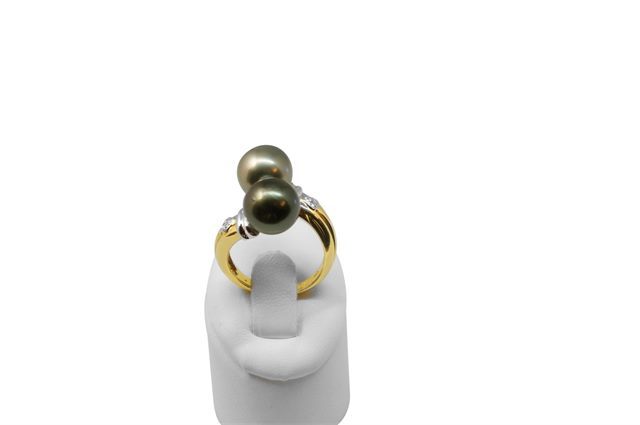 BAGUE DUO CUR OR 750 DIAMANT PERLE TAHITI R Ø10-10,5MM CAT A-B
