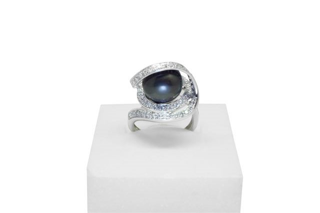 BAGUE ANAYA OR BLC 750 DIAMANT PERLE TAHITI R Ø11-11,5MM CAT A NON PERCEE